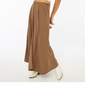 Brown Flowy Maxi Skirt With Buttons